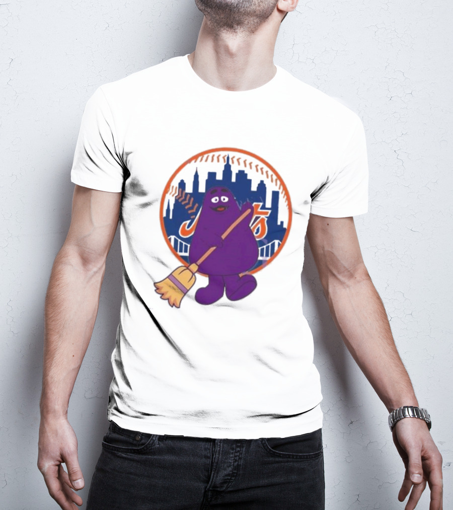 New York Mets Grimace Character Broom Sweep LFGM T-Shirt