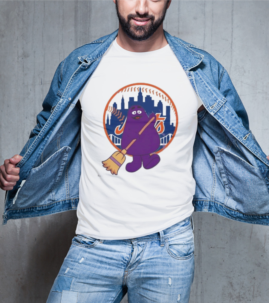 New York Mets Grimace Character Broom Sweep LFGM T-Shirt