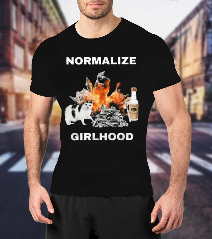 Normalize Girlhood Explosion Cat Tito's Bottle T-Shirt