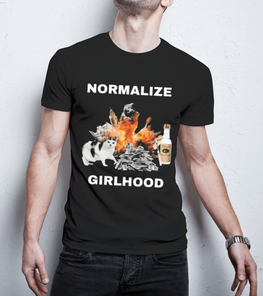Normalize Girlhood Explosion Cat Tito's Bottle T-Shirt
