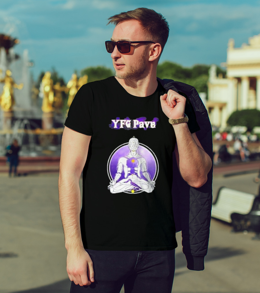 YFG Pave 444 Meditating Robotic Figure Purple Mandala T-Shirt