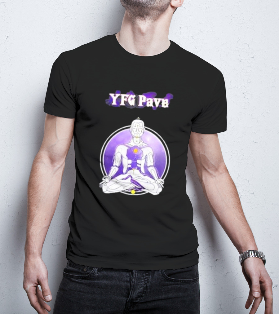 YFG Pave 444 Meditating Robotic Figure Purple Mandala T-Shirt