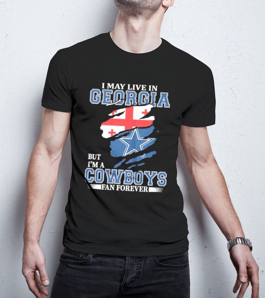 Dallas Cowboys Fan Forever Living In Georgia With Star And Flag Elements T-Shirt