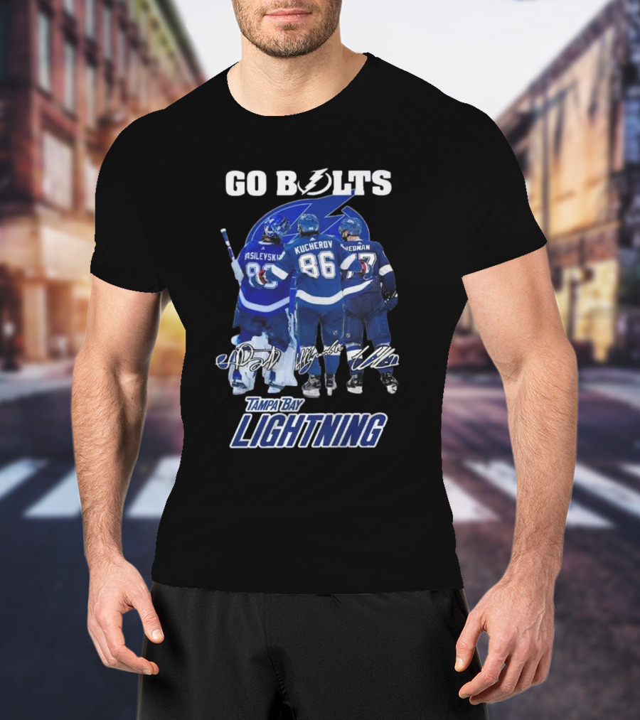 Tampa Bay Lightning Go Bolts Asilevskiy Kucherov Hedman Signatures T-Shirt