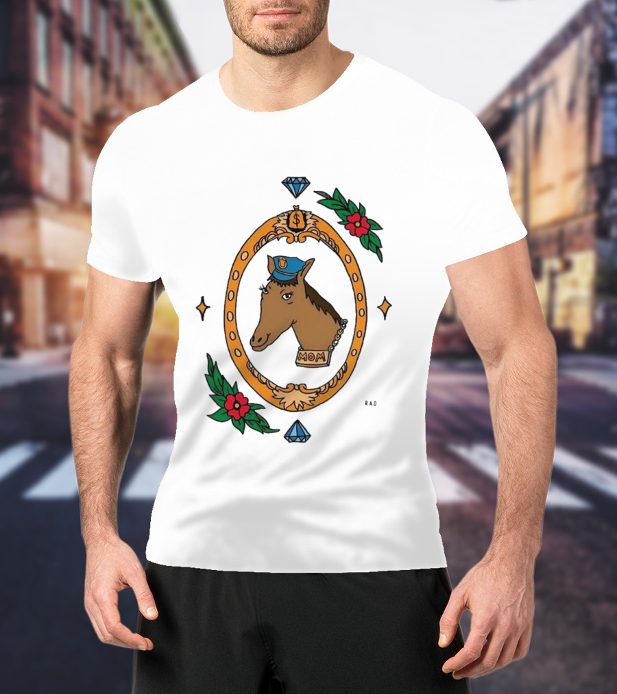 Horse Cop Mom Floral Badge With Diamonds T-Shirt