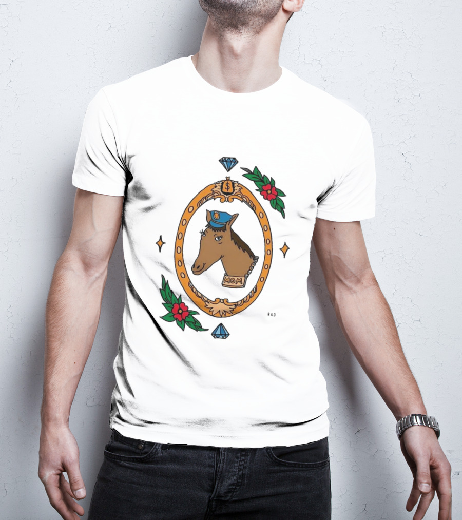 Horse Cop Mom Floral Badge With Diamonds T-Shirt