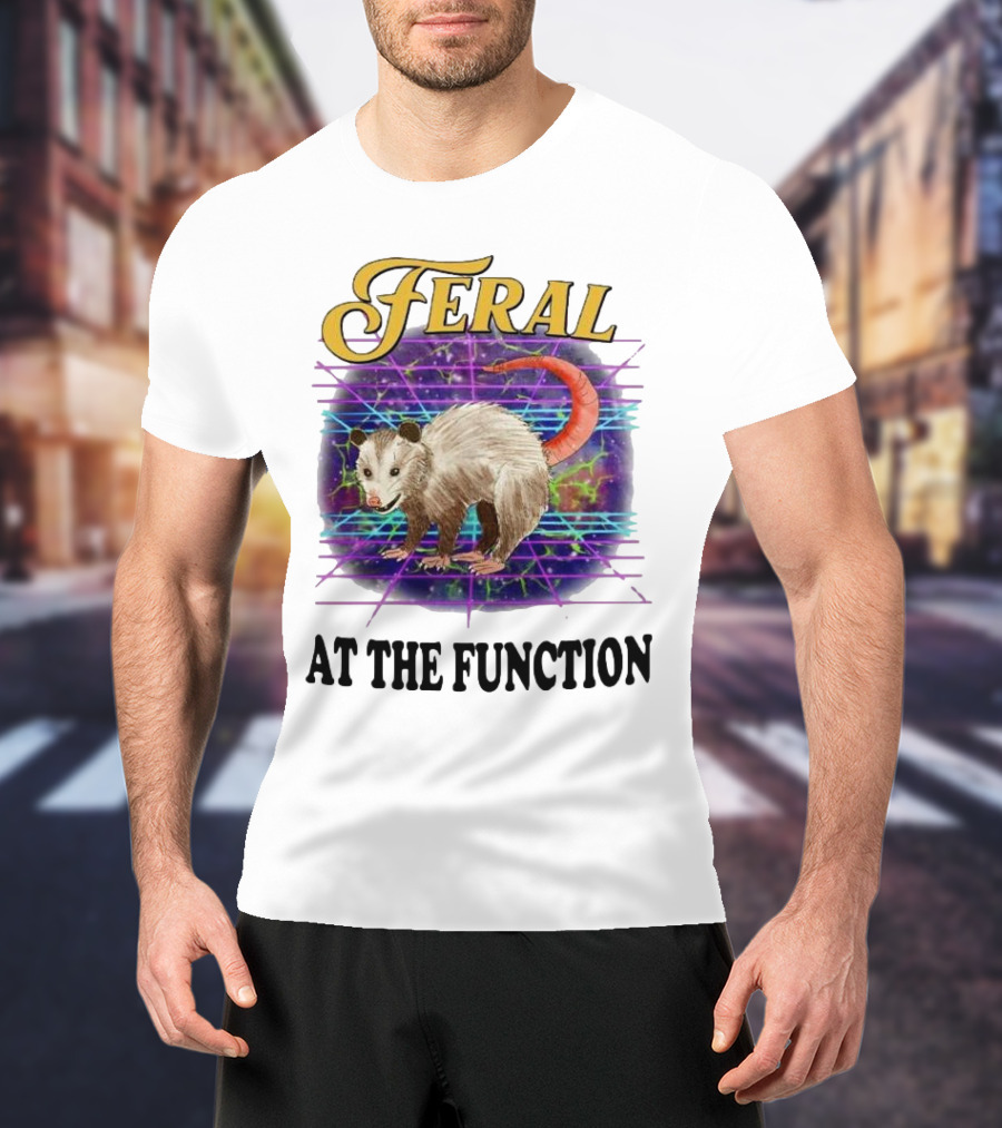 Feral Possum At The Function With Retro Neon Background T-Shirt