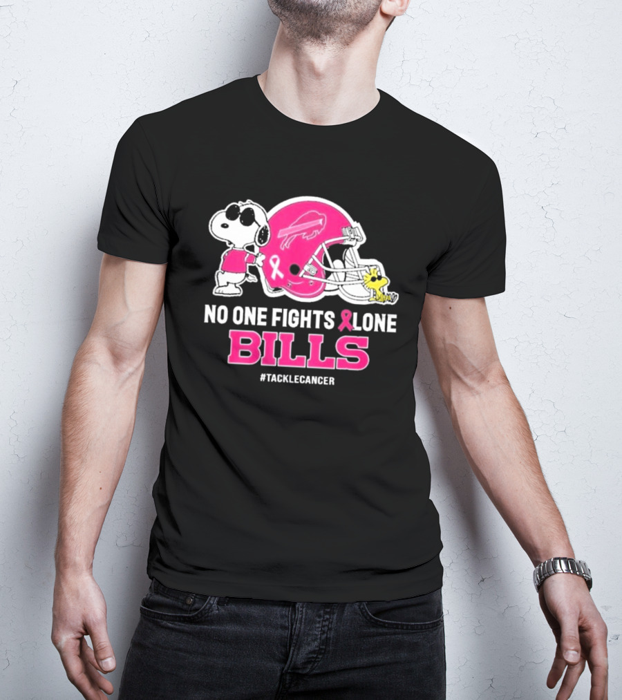 Snoopy And Woodstock No One Fights Alone Buffalo Bills #TackleCancer T-Shirt
