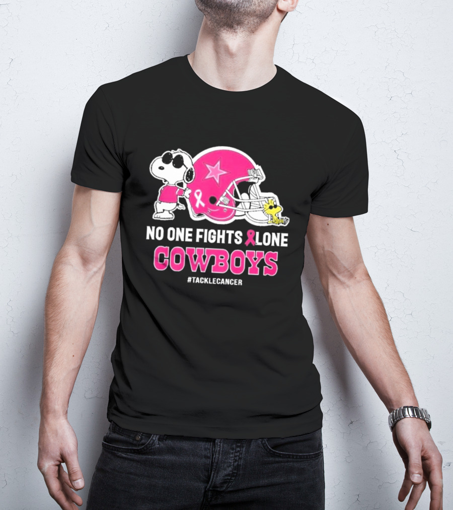 Snoopy And Woodstock No One Fights Alone Cowboys #TackleCancer T-Shirt