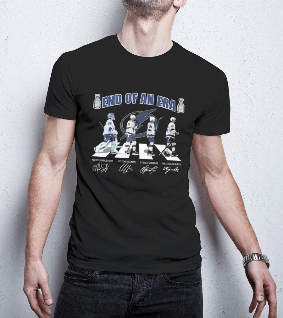 End Of An Era Tampa Bay Lightning Abbey Road Vasilevskiy Hedman Stamkos Kucherov Signatures T-Shirt
