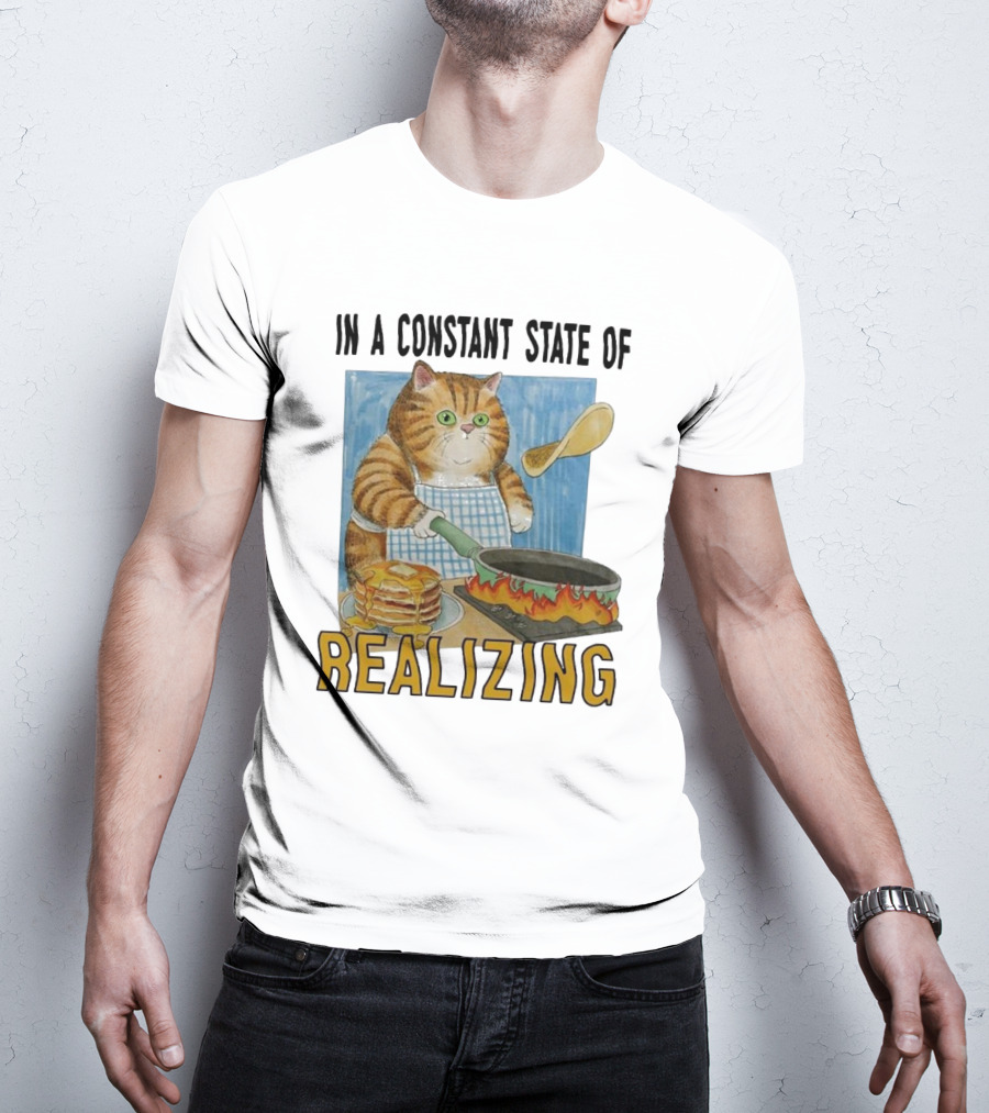 In A Constant State Of Realizing Cat Cooking Pancakes Flame Pan T-Shirt