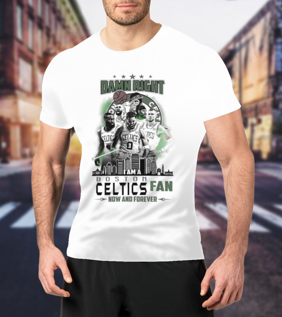 Damn Right I Am A Boston Celtics Fan Now And Forever Skyline T-Shirt
