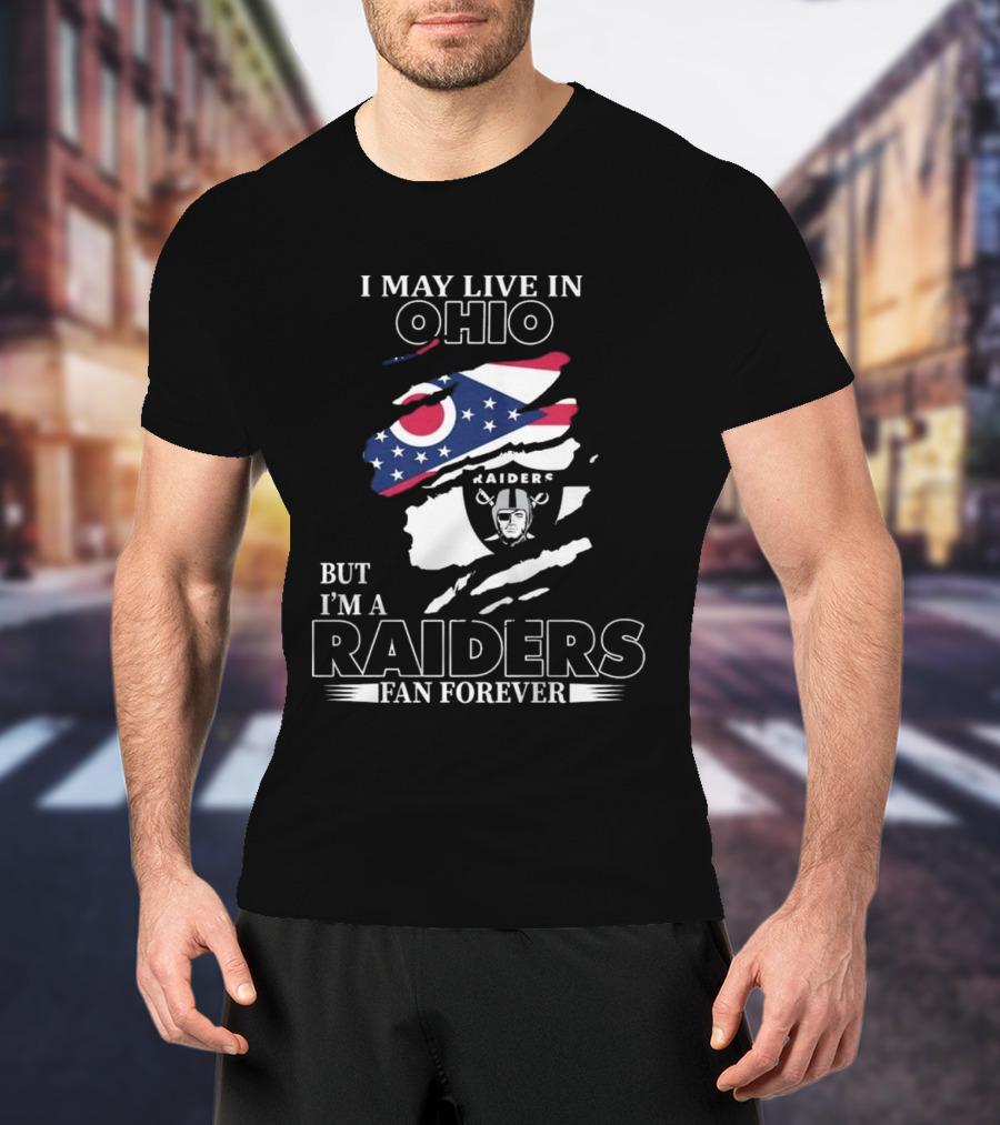Ohio Resident Lifelong Las Vegas Raiders Fan With Ohio Flag And Raiders T-Shirt