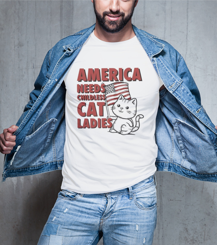 America Needs Childless Cat Ladies Cat With American Flag T-Shirt