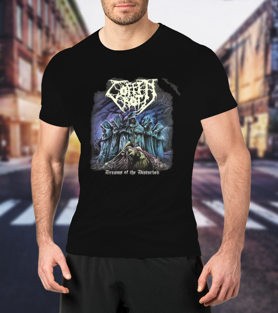 Coffin Rot Dreams Of The Disturbed Hooded Figures Enigmatic Ritual Scene T-Shirt