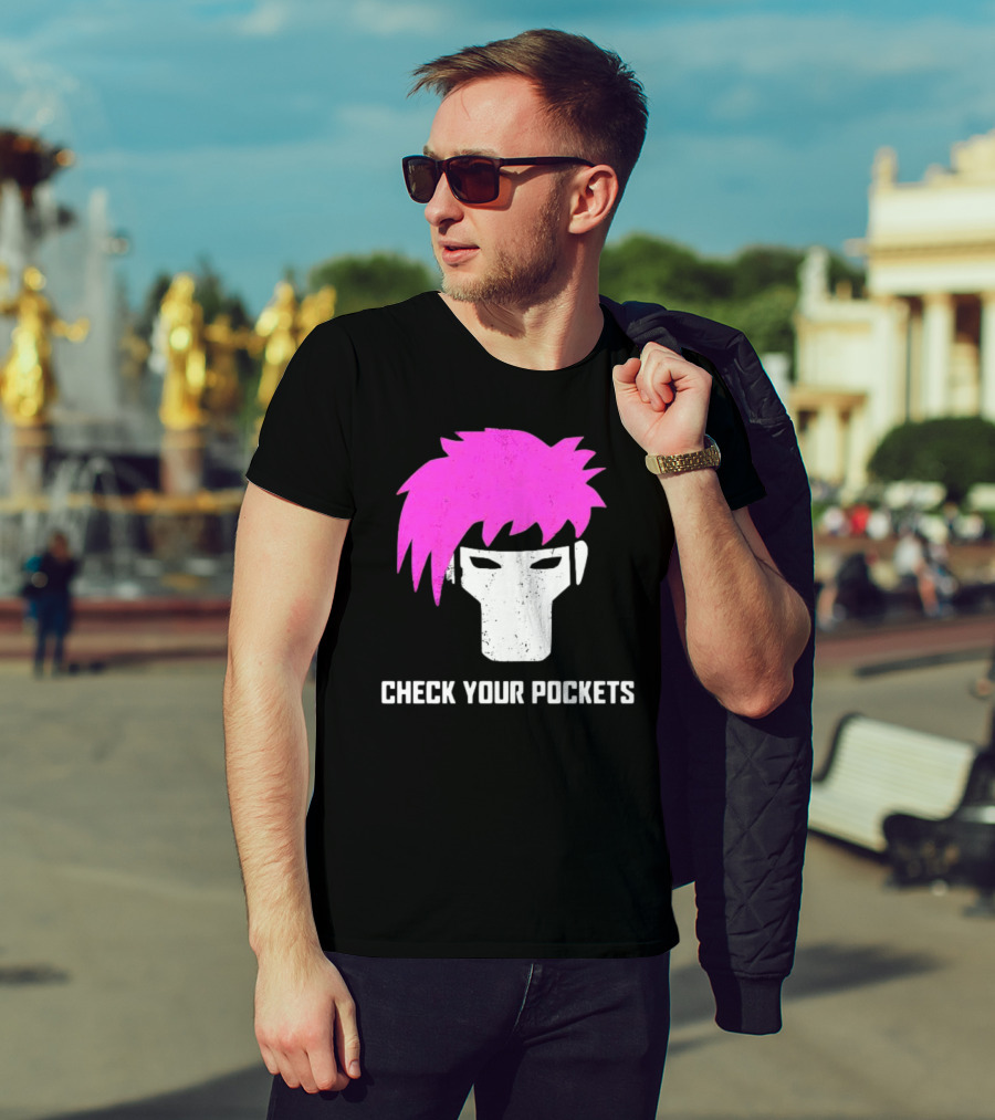 Check Your Pockets Pink Hair Masked Face T-Shirt