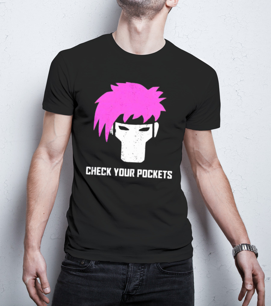 Check Your Pockets Pink Hair Masked Face T-Shirt