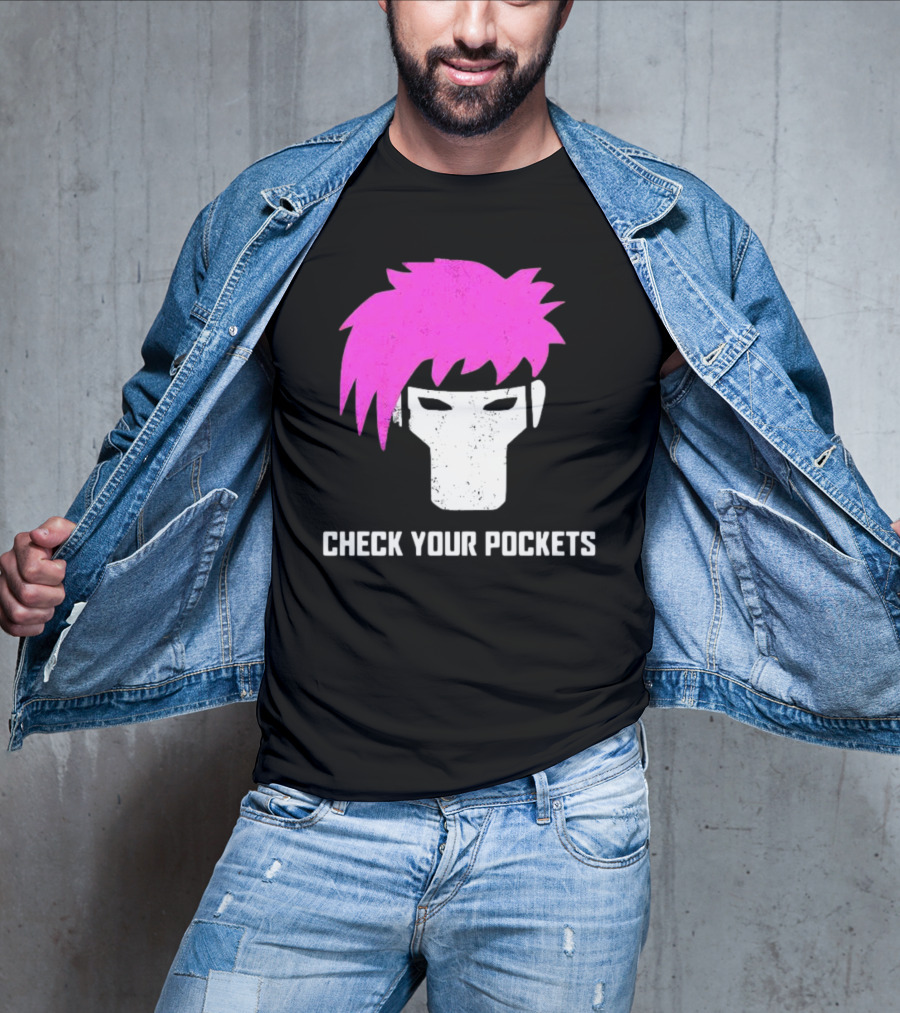 Check Your Pockets Pink Hair Masked Face T-Shirt