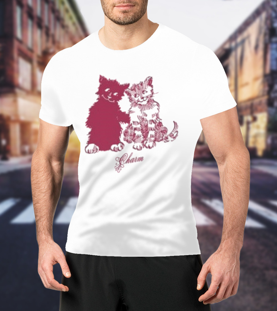Clairo Charm Pink Cat Friends With Yawn Text T-Shirt