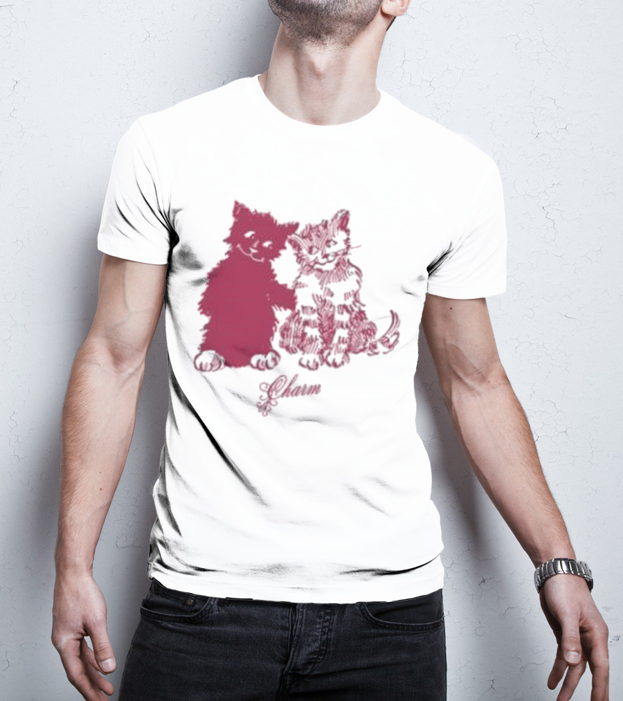 Clairo Charm Pink Cat Friends With Yawn Text T-Shirt