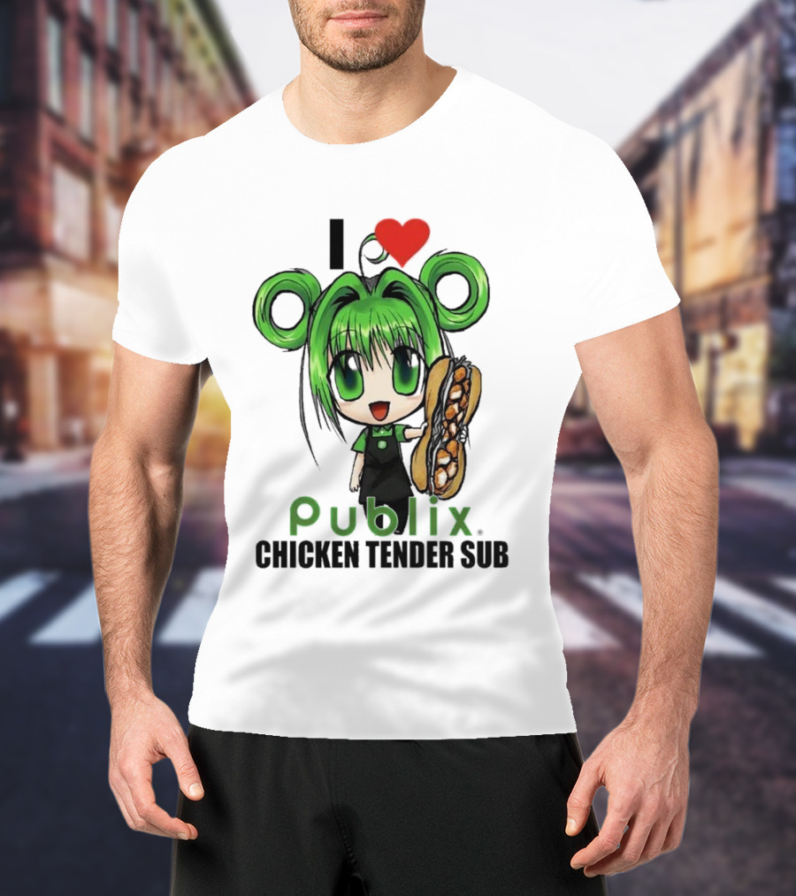 I Love Publix Chicken Tender Sub Anime Character With Green Hair And Big Sandwich T-Shirt