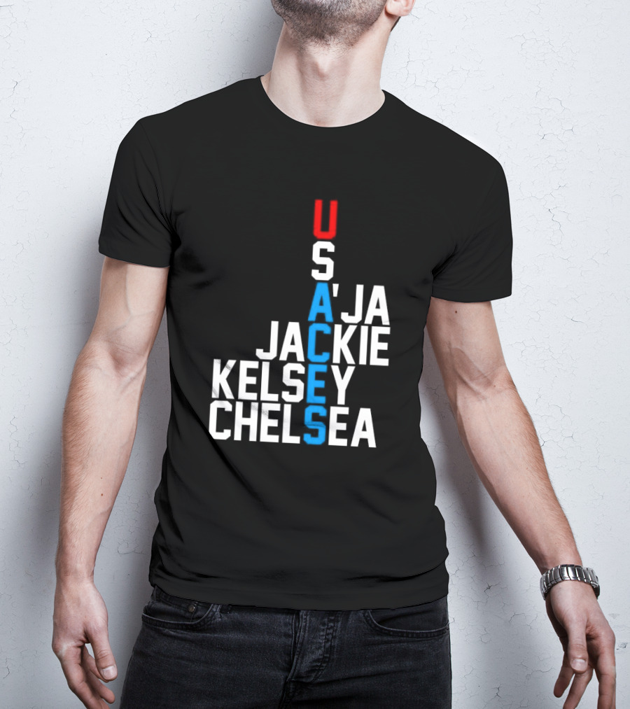 Usaces A’ja Jackie Kelsey Chelsea Team Names Vertical Arrangement T-Shirt