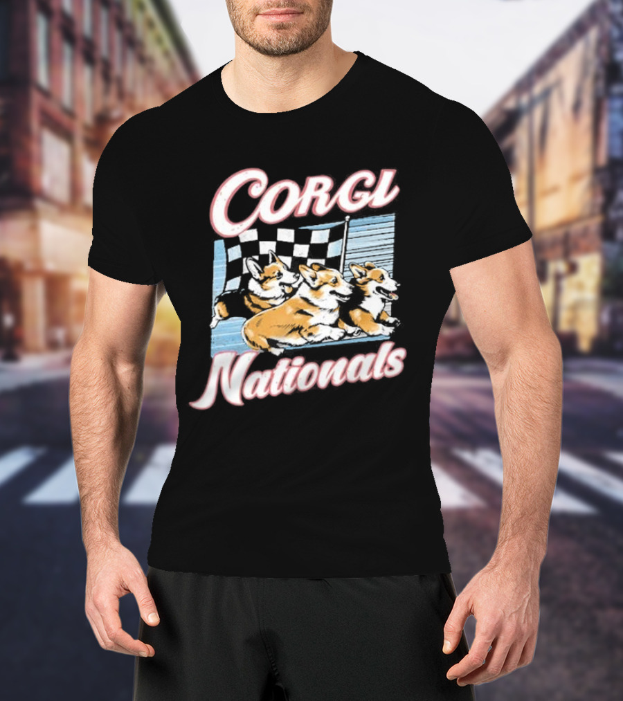 Corgi Nationals Racing Dogs With Checkered Flag T-Shirt
