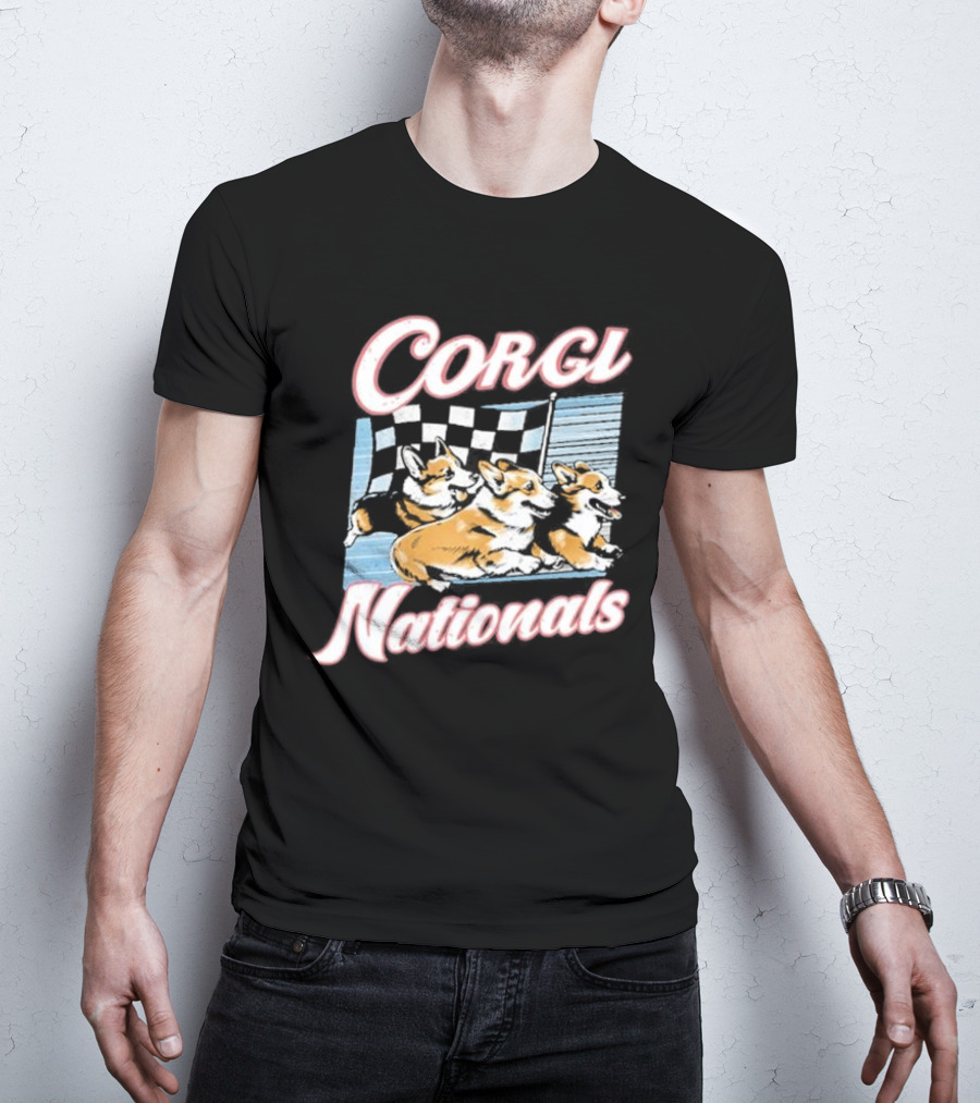 Corgi Nationals Racing Dogs With Checkered Flag T-Shirt