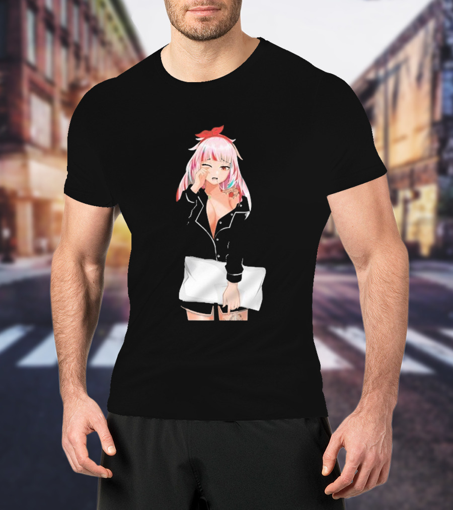 Fefe August Anime Character With Red Bow And Black T-Shirt