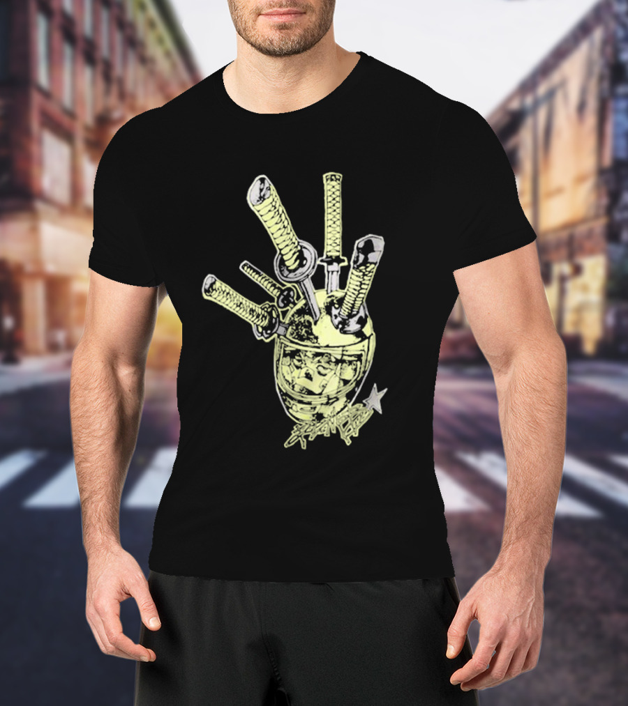 Oremob Katana Helmet Graphic With Star And Japanese Characters T-Shirt