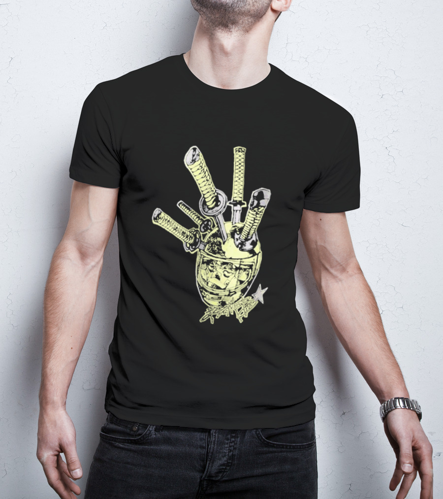 Oremob Katana Helmet Graphic With Star And Japanese Characters T-Shirt