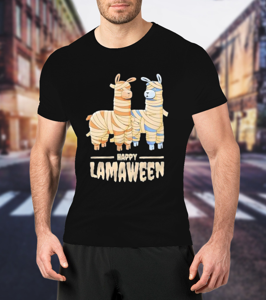 Happy Lamaween Funny Llama Halloween Mummies T-Shirt