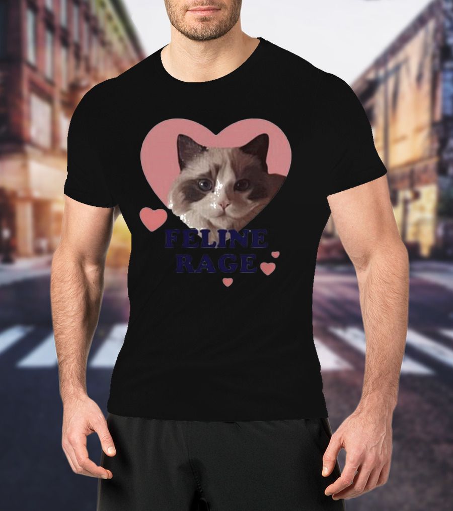 Feline Rage Cat Heart Face T-Shirt