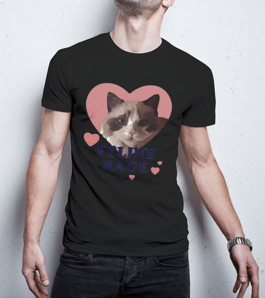 Feline Rage Cat Heart Face T-Shirt