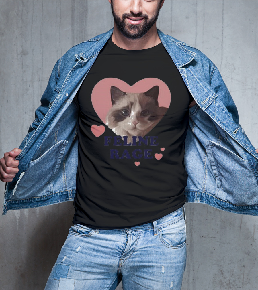 Feline Rage Cat Heart Face T-Shirt