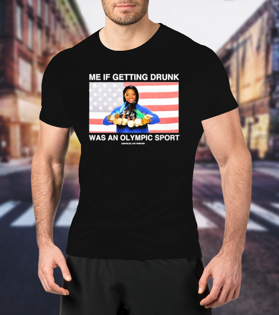 Me If Getting Drunk Was An Olympic Sport Medals American Flag Aesthetics T-Shirt