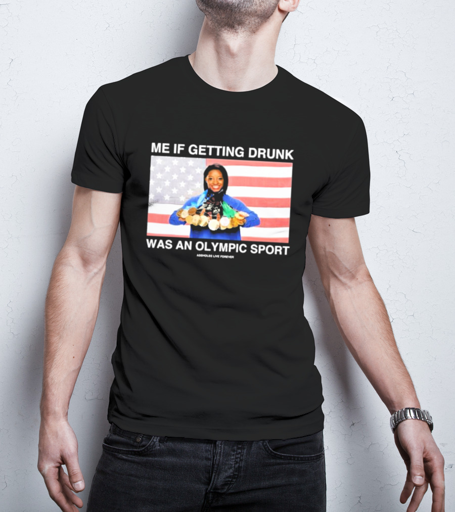 Me If Getting Drunk Was An Olympic Sport Medals American Flag Aesthetics T-Shirt