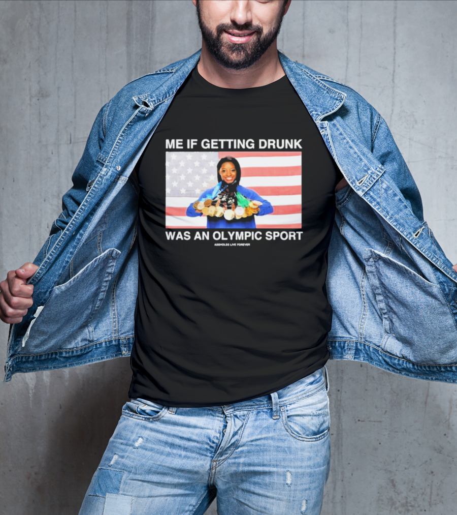 Me If Getting Drunk Was An Olympic Sport Medals American Flag Aesthetics T-Shirt