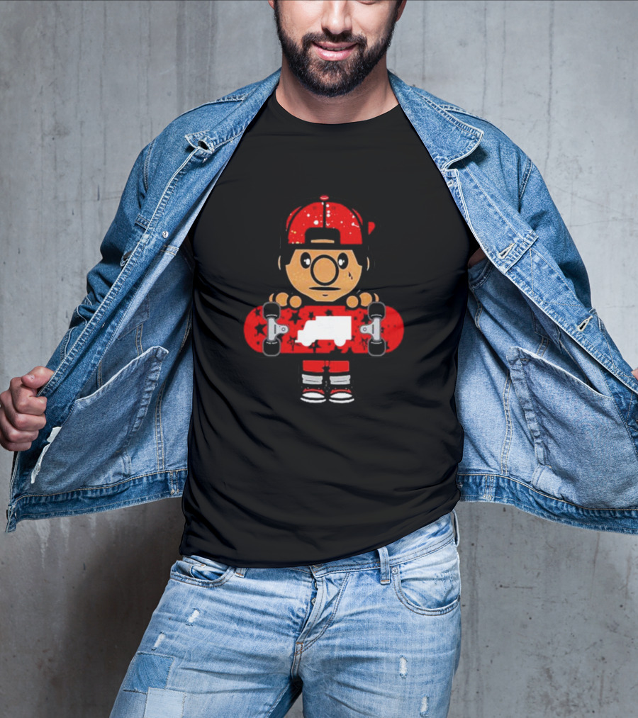 Trukfit Skate Cartoon Character With Red Skateboard And Cap T-Shirt
