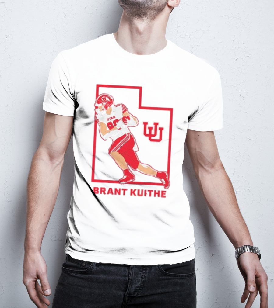 Utah Football Brant Kuithe 80 Red Uniform State Outline UU T-Shirt