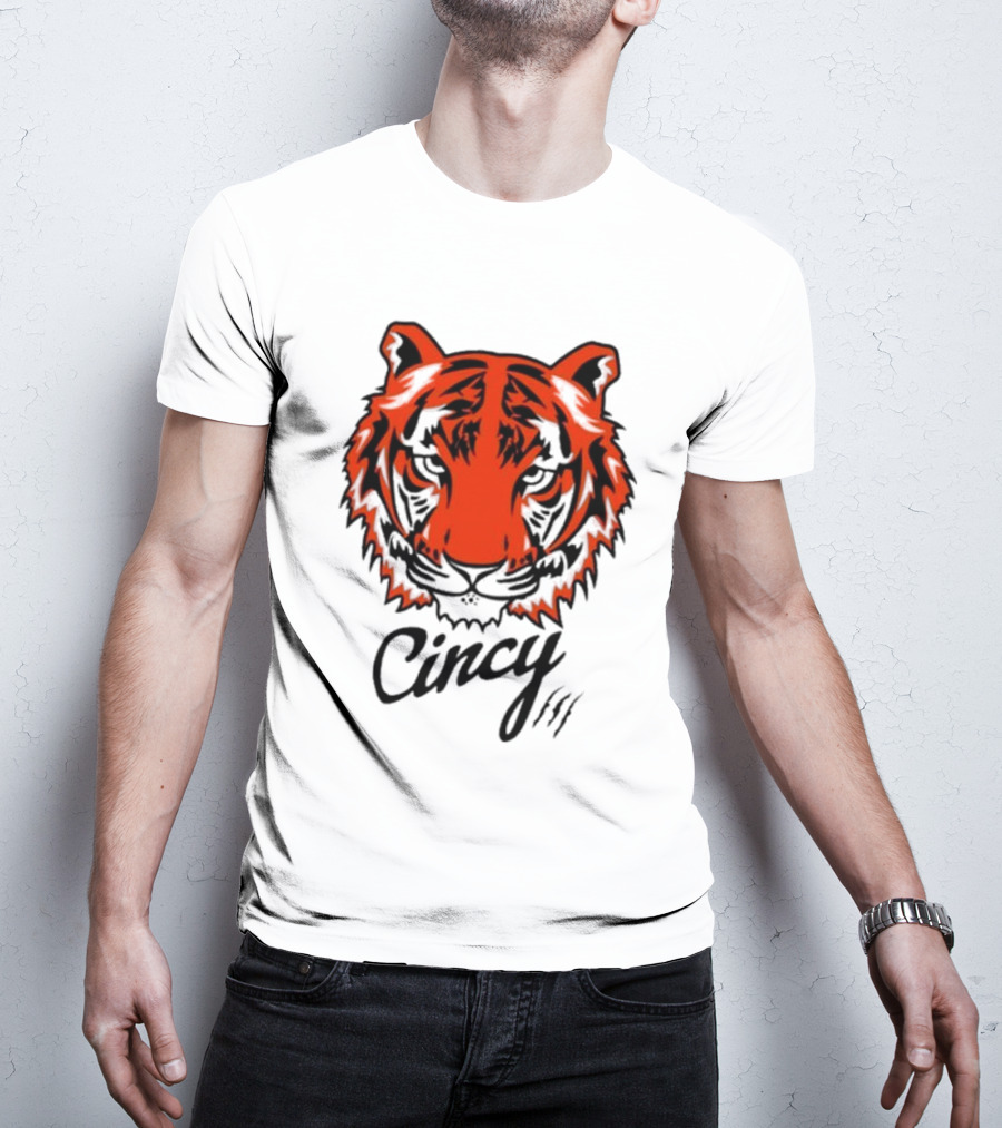 Cincy Tiger Head Bold Orange Black Face T-Shirt