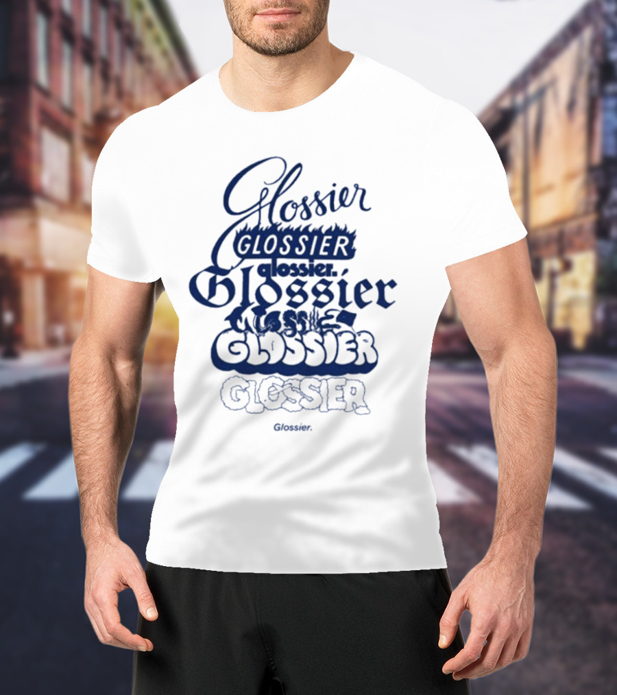 Glossier Multistyle Text Design With Repeated Glossier Branding T-Shirt