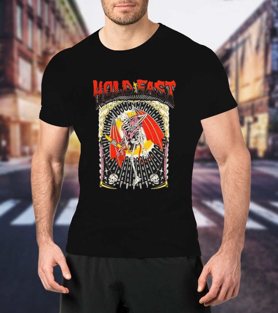 HOLD FAST Skeleton With Red Wings And Halo Rock Band T-Shirt