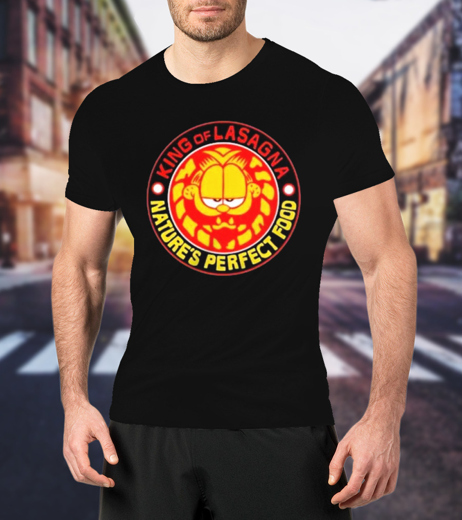 King Of Lasagna Nature's Perfect Food Garfield Emblem T-Shirt