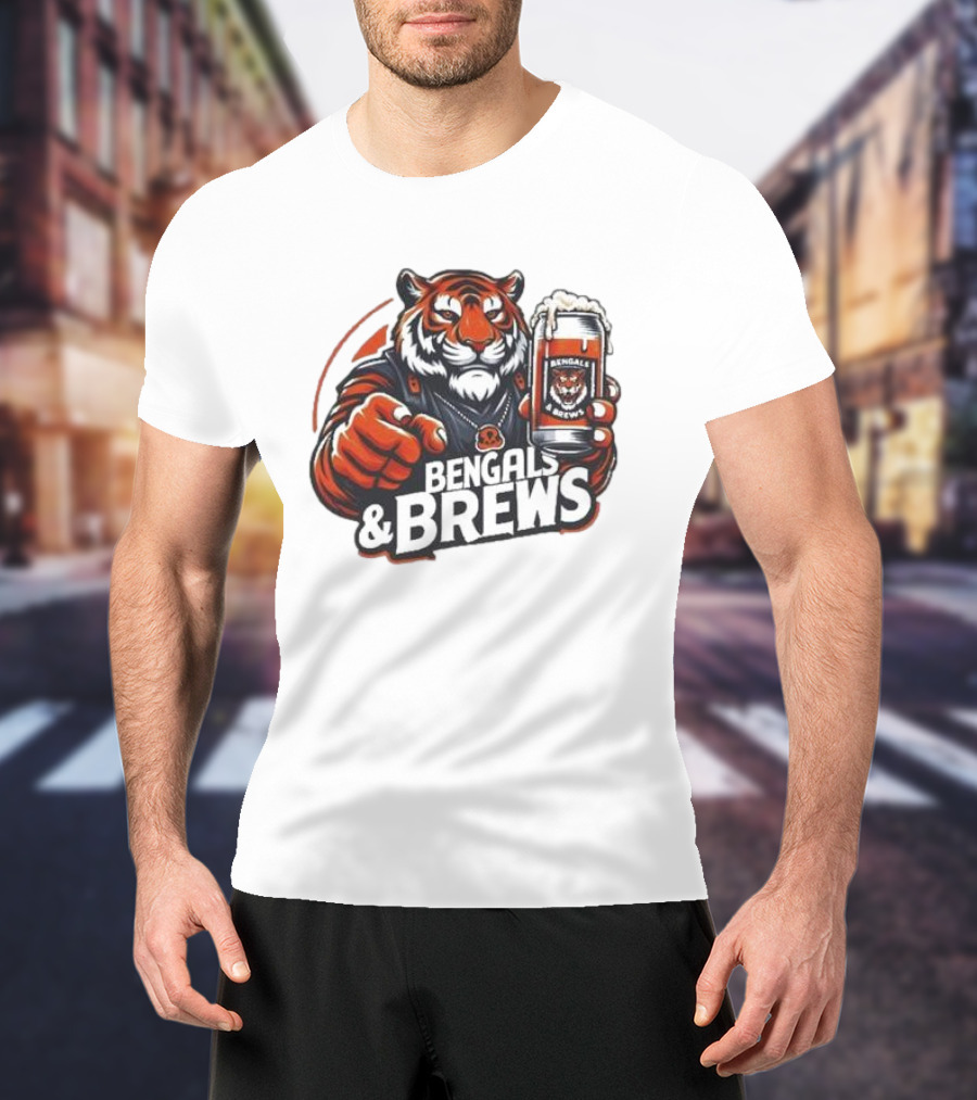 Bengals And Brews Tiger Beer Mug Football Fan T-Shirt