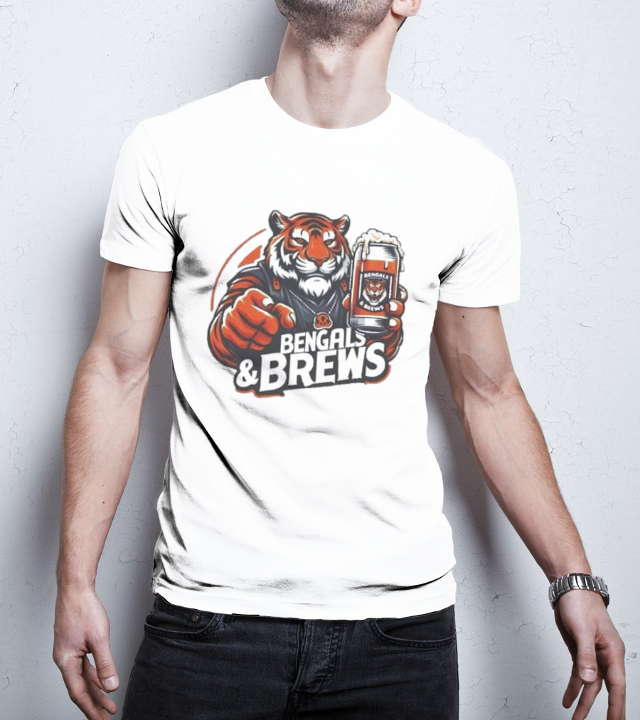 Bengals And Brews Tiger Beer Mug Football Fan T-Shirt