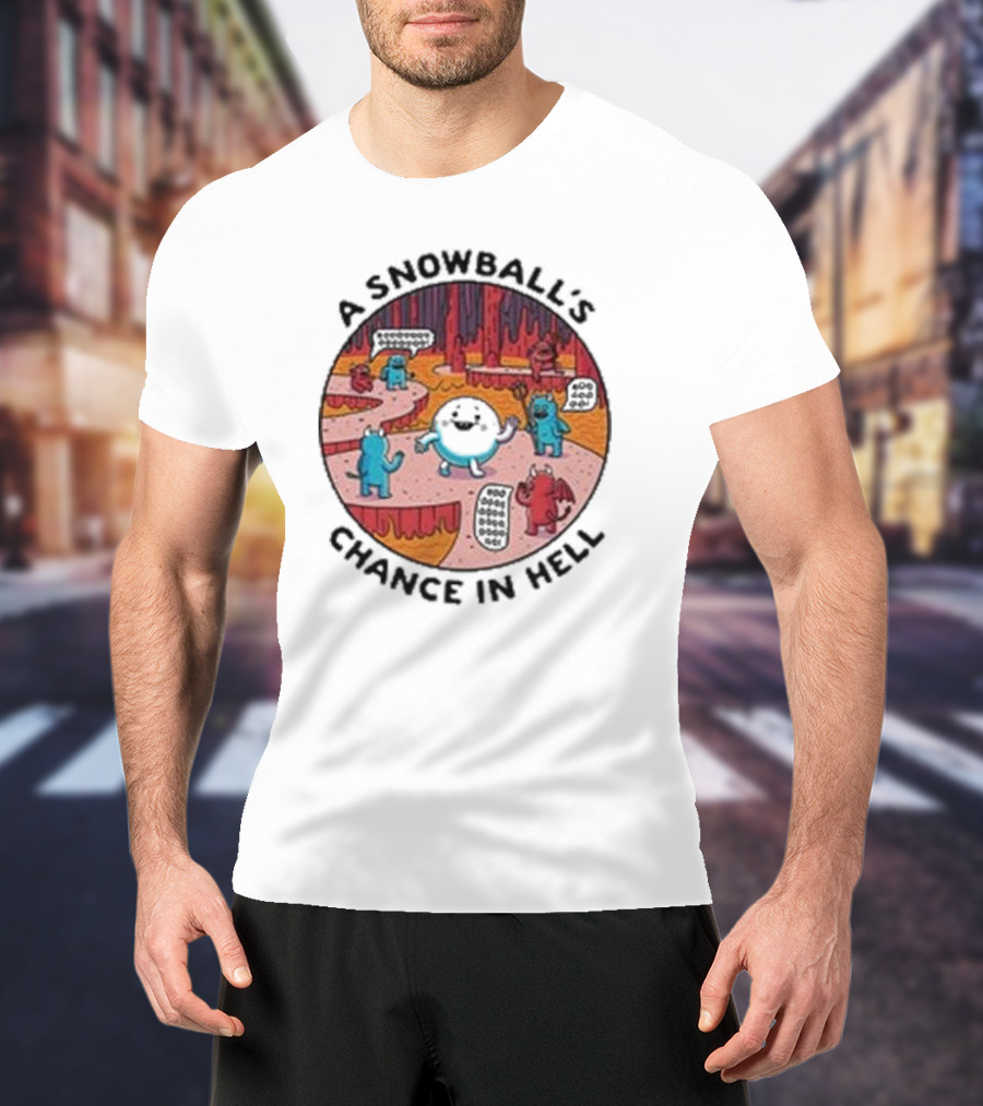 A Snowball’s Chance In Hell Blue And Red Demon Cartoon Scene T-Shirt