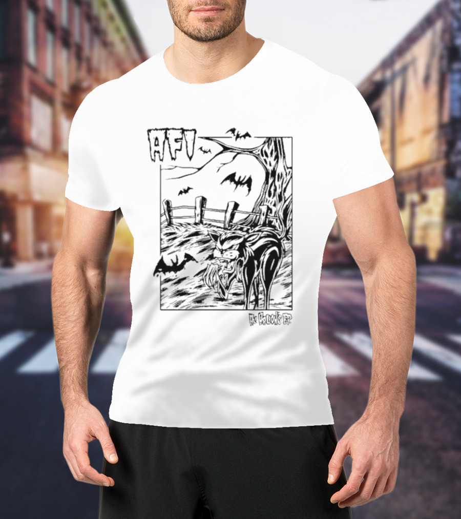 AFI All Hallows Black Cat And Bats In Spooky Landscape T-Shirt