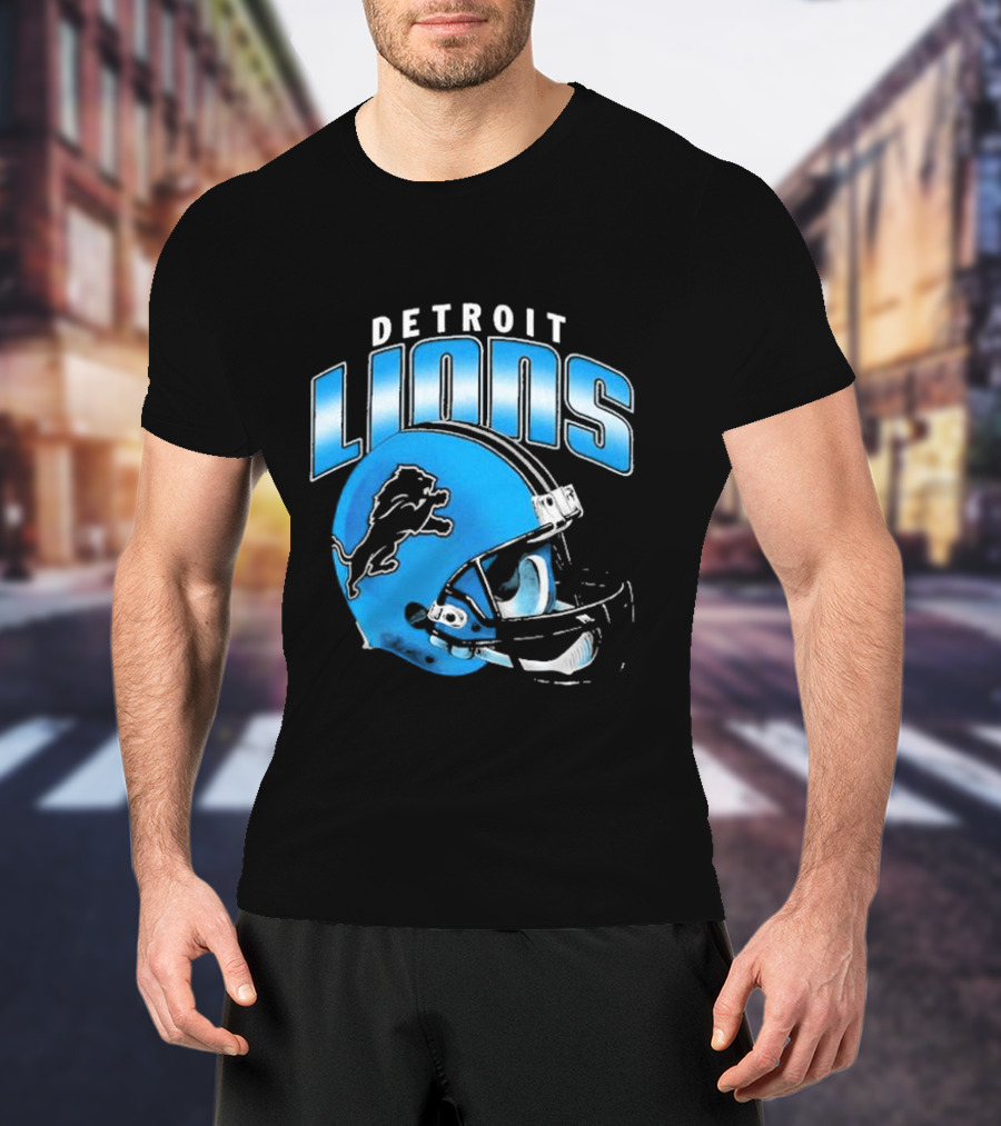 Detroit Lions Blue Gradient Helmet Football T-Shirt