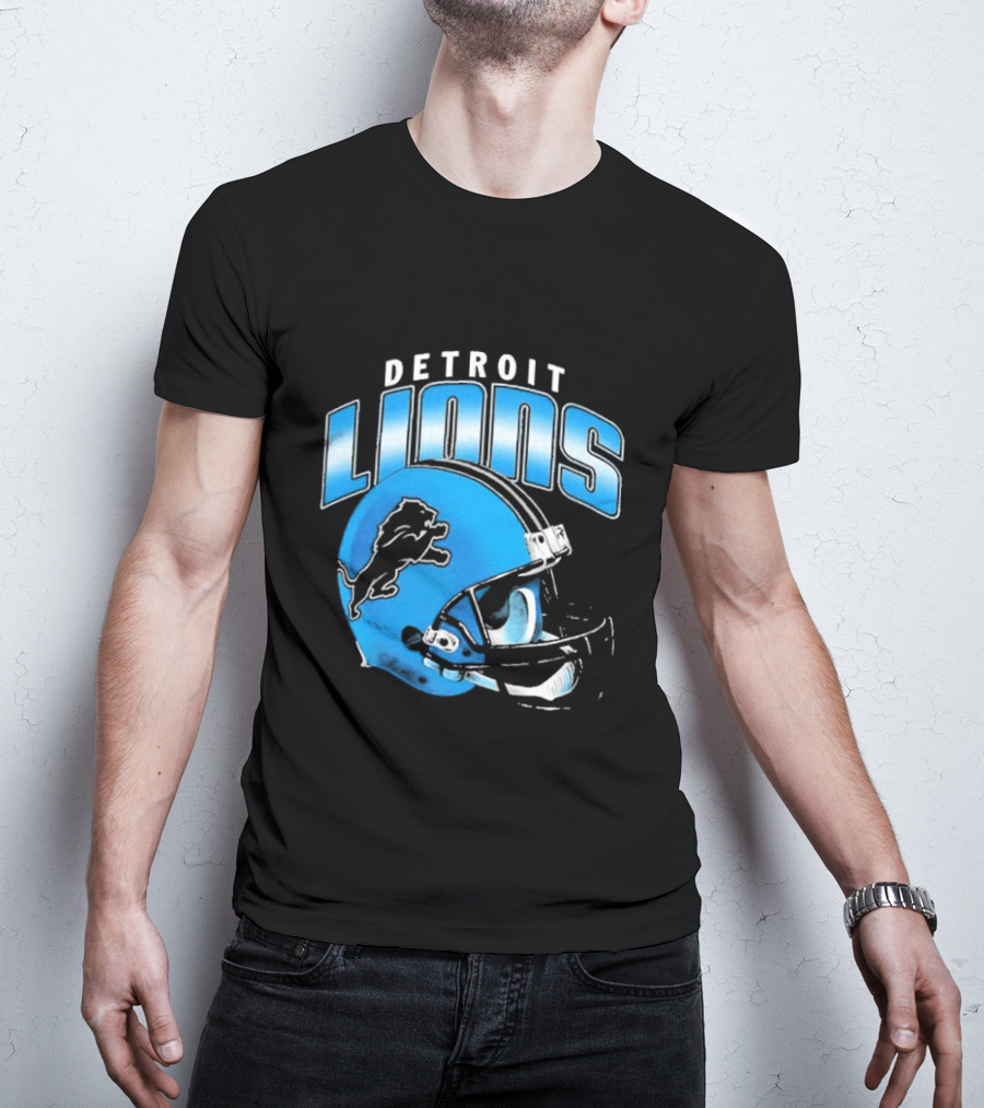 Detroit Lions Blue Gradient Helmet Football T-Shirt
